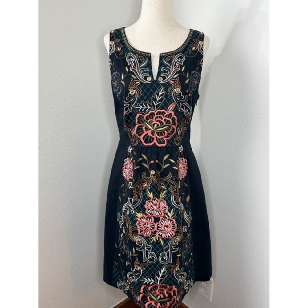 Moulinette Soeurs Embroidered Dress Sleeveless Black Floral‎ Size 6 Party